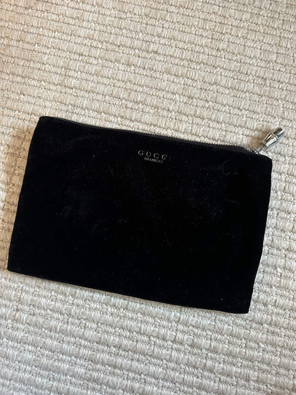 Gucci Black Velvet Bamboo Zip Pouch with Silver Hardware